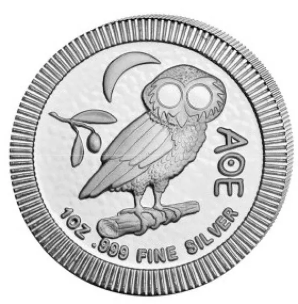 1 Unze Silbermünze Niue Eule aus 999,9 Feinsilber mit dem historischen Motiv der Eule der Athene, einer der bekanntesten Bullionmünzen weltweit.
