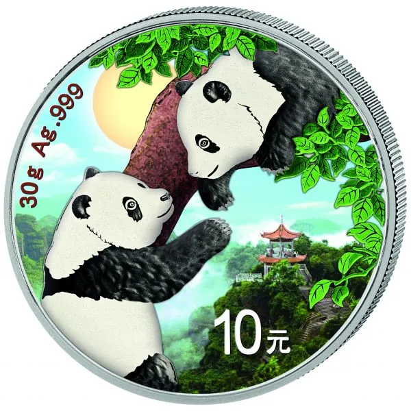 2 x 30 Gramm Silbermünzen China 2023 - Panda SET Night & Day in Farbe inkl. Münzetui und Zertifikat | Variante 2