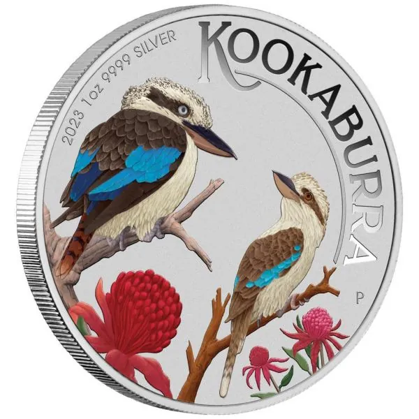 1 Unze Silbermünze Australien 2023 in Farbe - Kookaburra | World Money Fair Berlin Ausgabe