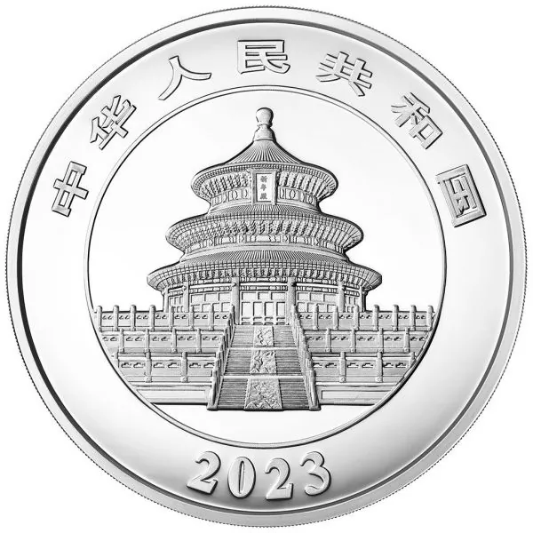 150 Gramm Silbermünze China 2023 in Polierte Platte und Irisierende Färbung - Panda