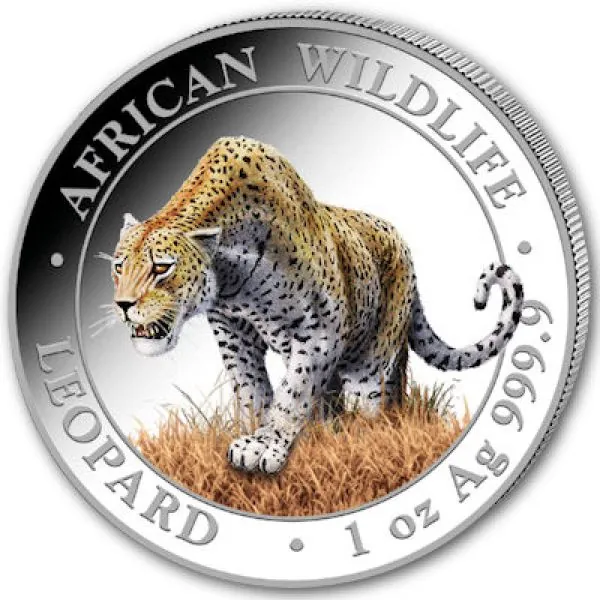 1 Unze Silbermünze Somalia 2023 | Serie: African Wildlife - Motiv: Leopard in Farbe