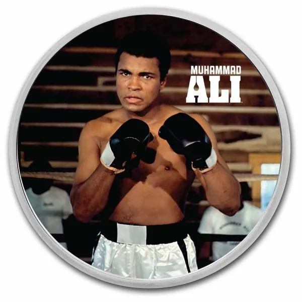 1 Unze Silbermünze Niue 2023 Blister in Farbe | Motiv: Muhammad Ali - The Greatest - der Größte