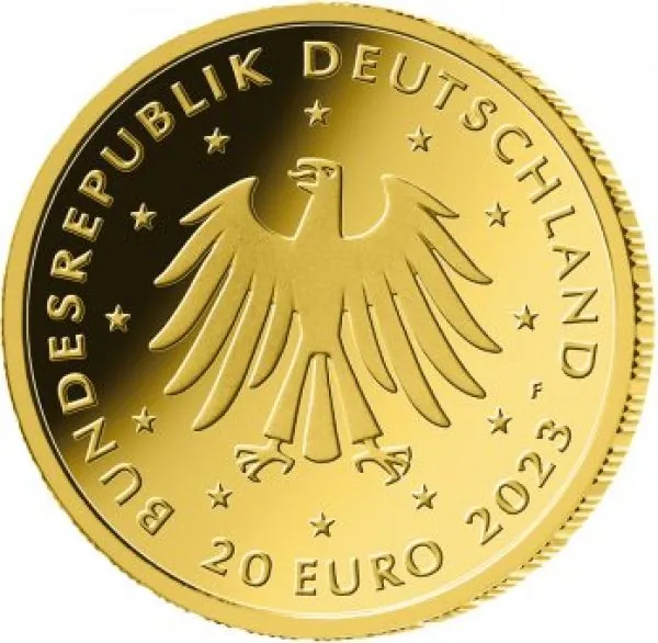 Deutschland 20 Euro Gold Gedenkmünze 2023 | Serie: Rückkehr der Wildtiere - Motiv: Steinbock || Prägeanstalt: A - Berlin