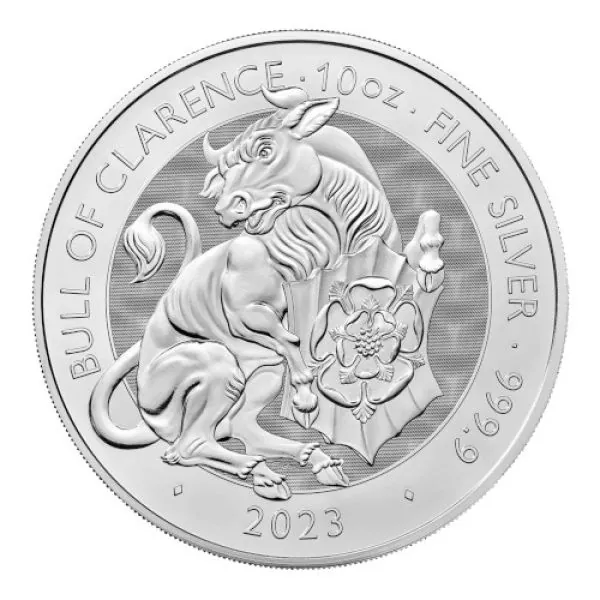 10 Unze Silbermünze Großbritannien 2023 - The Royal Tudor Beasts Collection | Motiv: Bull of Clarence