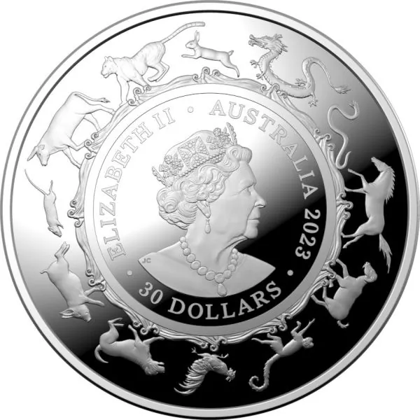 1 Kilo Silbermünze Australien 2023 in Polierte Platte - Lunar Serie - Motiv: HASE | RAM Ausgabe