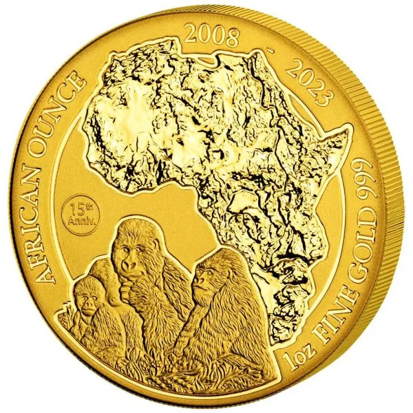 1 Unze Goldmünze Ruanda 2023 - Berggorilla | 15 Jahre Jubiläumsausgabe