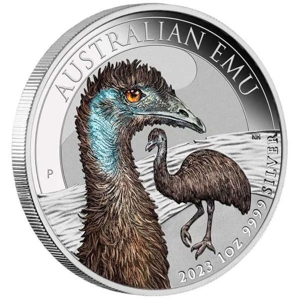 1 Unze Silbermünze Australien 2023 in Farbe - Emu