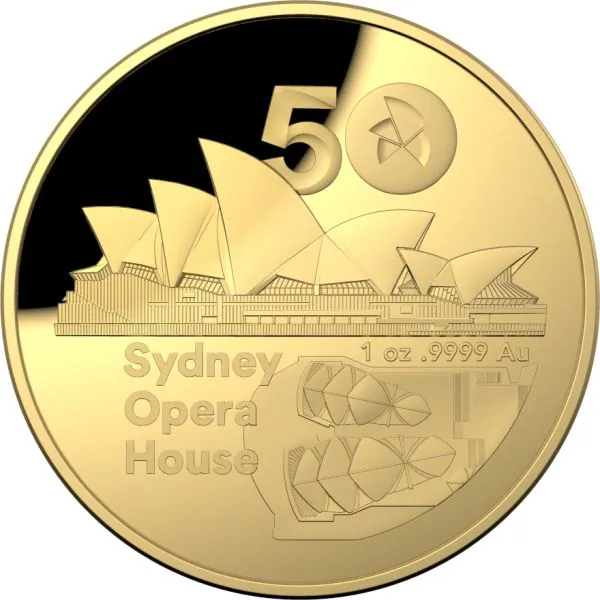 1 Unze Goldmünze Australien 2023 gewölbt in Polierte Platte | Sydney Opera House | RAM Ausgabe
