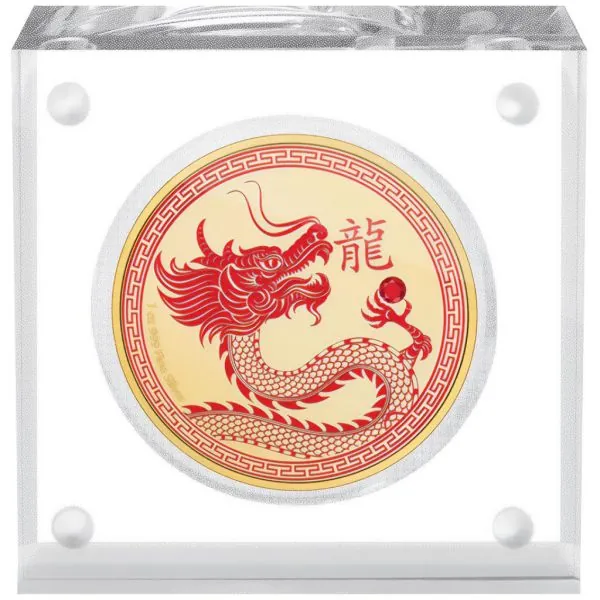 1 Unze Silbermünze Niue 2024 vergoldet in Polierte Platte - Lunar Serie | Jahr des Drachen - Year of the Dragon