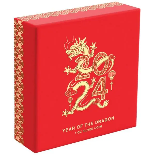 1 Unze Silbermünze Niue 2024 vergoldet in Polierte Platte - Lunar Serie | Jahr des Drachen - Year of the Dragon