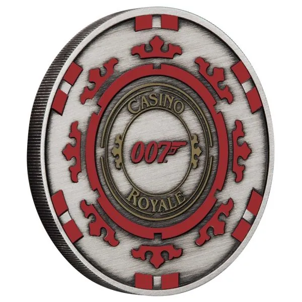 1 Unze Silbermünze Tuvalu 2023 Antique Finish in Farbe - James Bond 007 ™ | Motiv: Casino Royale Casino Chip