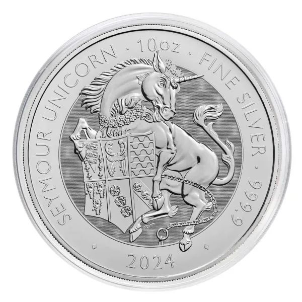 10 Unze Silbermünze Großbritannien 2024 - The Royal Tudor Beasts Collection | Motiv: Seymour Unicorn
