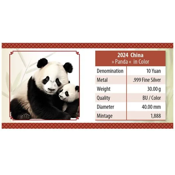 30 Gramm Silbermünze China 2024 - Panda in Farbe | Variante 1