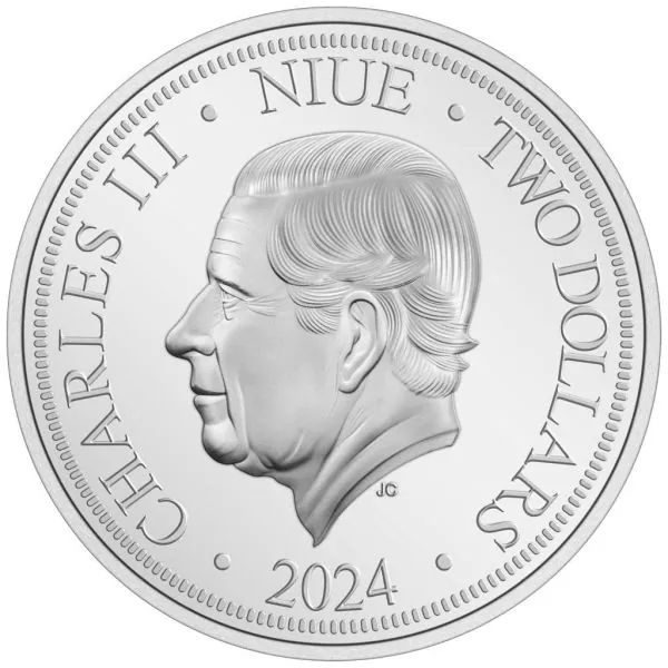 2 Dollar | 1 Unze Silbermünze Niue 2024 in Polierte Platte | Liebe ist wertvoll mit Zirkonia | Love is Precious - Saruskraniche (Sarus Cranes)