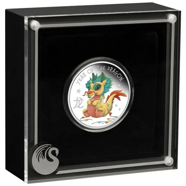 1/2 Unze Silbermünze Tuvalu 2024 Polierte Platte in Farbe | Lunar Serie - Motiv: Jahr des Drachen ( Babies Year of the Dragon )