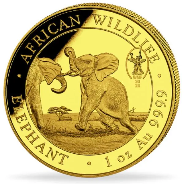 1 Unze Goldmünze Somalia 2024 - Elefant | Privy Mark: World Money Fair Berlin