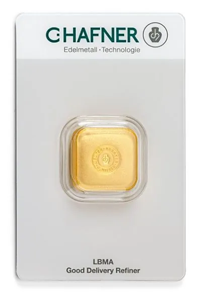 50 Gramm Goldbarren C.HAFNER gegossen in Blister mit Seriennummer
