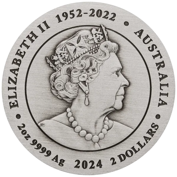 2 Unze Silbermünze Australien 2024 in Antique Finish - Lunar Serie 3 - Motiv: DRACHE