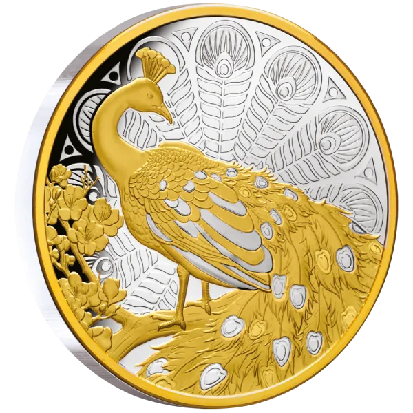 1 Unze Silbermünze Niue 2024 vergoldet in Polierte Platte | Motiv: Pfau ( Peacock )