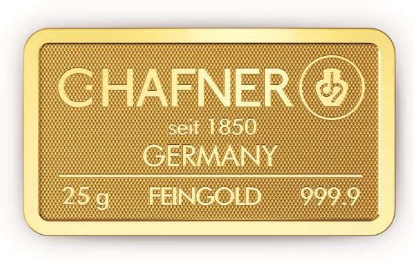 25 Gramm Goldbarren C.HAFNER in Blister mit Seriennummer