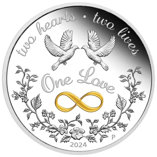 1 Unze Silbermünze Australien 2024 in Polierte Platte vergoldet | Motiv: One Love