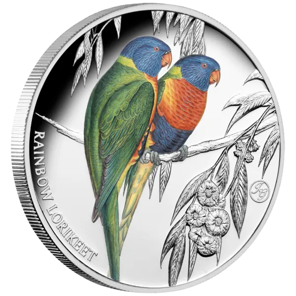 1 Unze Silbermünze Niue 2024 Polierte Platte in Farbe | Motiv: Regenbogenlori - RAINBOW LORIKEET *