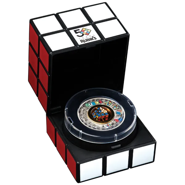 2 Unze Silbermünze Tuvalu 2024 mit Farbe veredelt in Antique Finish | MOTIV: Rubik's™ Cube 50. Jubiläum ( Rubik’s™ Cube 50th Anniversary ) *