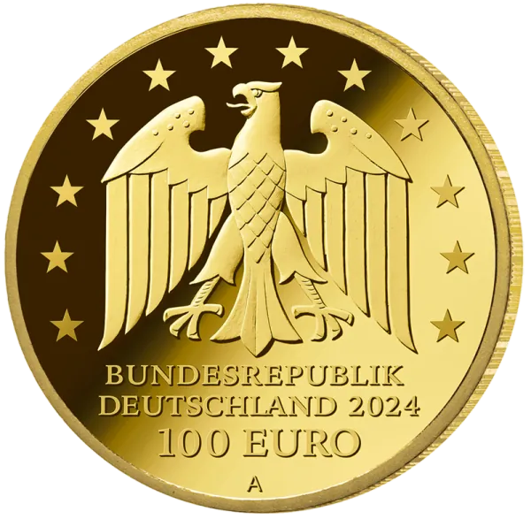 Deutschland 100 Euro Gold Gedenkmünze 2024 | Serie: Meisterwerke der Deutschen Literatur - Motiv: Der zerbrochne Krug von Heinrich von Kleist (1777–1811) | 2. Ausgabe | Prägeanstalt: A