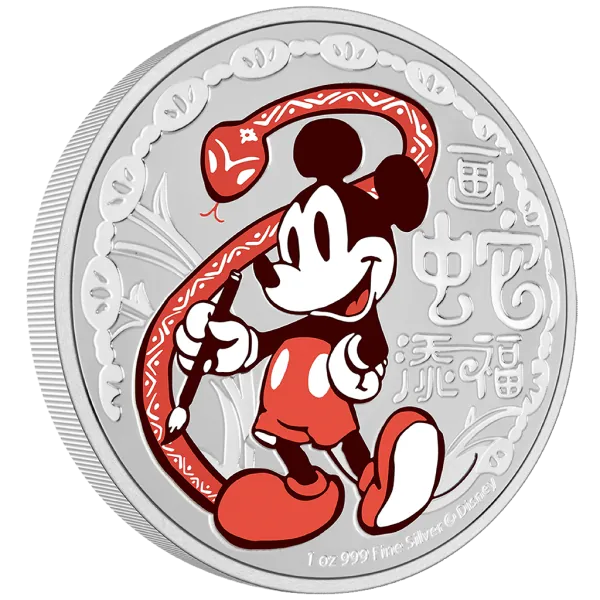 1 Unze Silbermünze Niue 2025 Polierte Platte in Farbe - Disney`s ™ Lunar Serie | Jahr der Schlange - Happy Year of the Snake Coin *