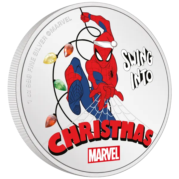 1 Unze Silbermünze Niue 2024 Polierte Platte in Farbe | Marvel `s Spiderman Weihnachtsgrüße - Season’s Greetings ( To Be Amazing ) *