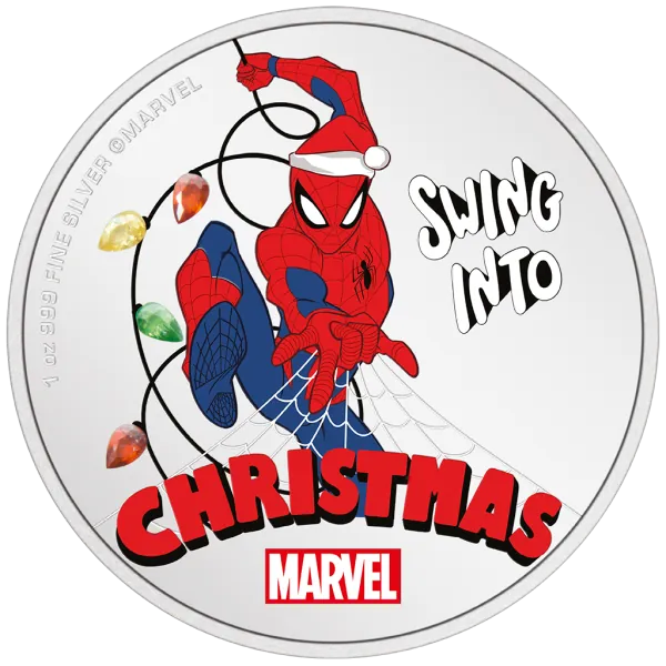 1 Unze Silbermünze Niue 2024 Polierte Platte in Farbe | Marvel `s Spiderman Weihnachtsgrüße - Season’s Greetings ( To Be Amazing ) *