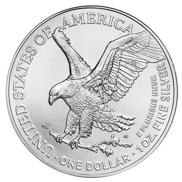 1 Unze Silbermünze USA 2026 American Eagle aus 999 Feinsilber, Vorderseite mit Walking Liberty Motiv, Rückseite mit modernem Adlerdesign,