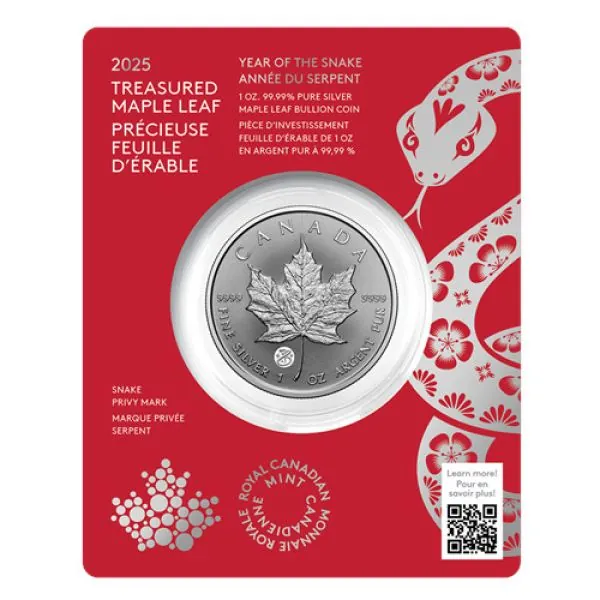 1 Unze Silbermünze Kanada 2025 im Blister - Maple Leaf | Treasured Silver Maple Leaf - Privy Mark: Year of the Snake - Jahr der Schlange ( Premium Bullion )