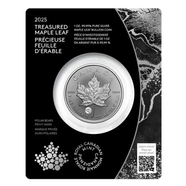 1 Unze Silbermünze Kanada 2025 im Blister - Maple Leaf | Treasured Silver Maple Leaf - Privy Mark: Polar Bears - Eisbären ( Premium Bullion )