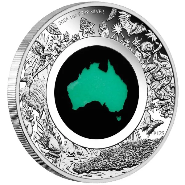 1 Unze Silbermünze Australien 2024 in Polierter Platte | Serie: Great Southern Land - Motiv: Chrysoprase Coin *