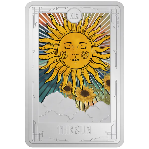 1 Unze Silbermünze Niue 2024 Polierte Platte in Farbe | Serie: Tarot Cards | Motiv: Die Sonne - The Sun ( 20. Ausgabe ) *