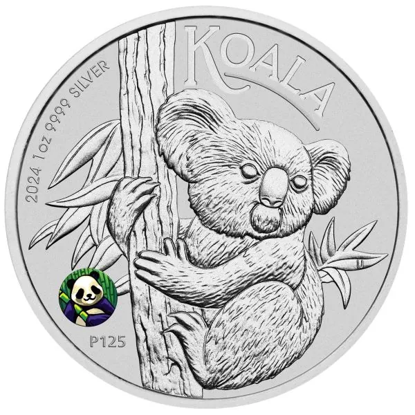 1 Unze Silbermünze Australien 2024 in Blister - Koala | Privy Mark: Panda in Farbe - Beijing International Coin Exposition (BICE)