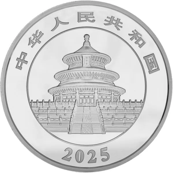 1 Kilo / 1000 Gramm Silbermünze China 2025 in Polierte Platte und Irisierende Färbung - Panda