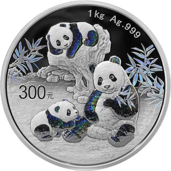 1 Kilo / 1000 Gramm Silbermünze China 2025 in Polierte Platte und Irisierende Färbung - Panda