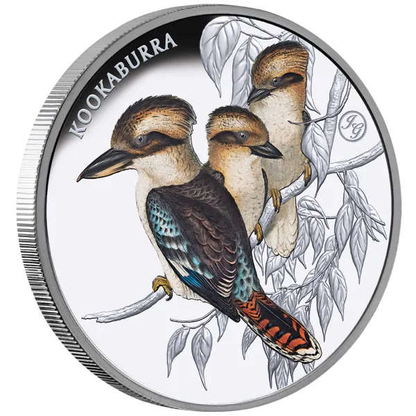 1 Unze Silbermünze Niue 2025 Polierte Platte in Farbe | Motiv: Kookaburra - Privy Mark: John Gould *