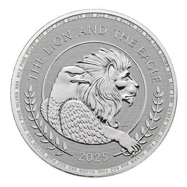 5 Unze Silbermünze Großbritannien 2025 | Motiv: The British Lion and American Eagle