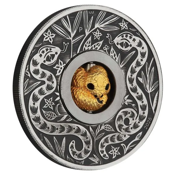 1 Unze Silbermünze Tuvalu 2025 Rotating Charm in Antique Finish | Lunar Serie - Motiv: YEAR OF THE SNAKE ( Schlange )