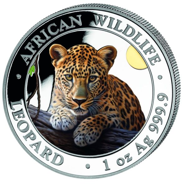 1 Unze Silbermünze Somalia 2025 | Serie: African Wildlife - Motiv: Leopard in Farbe
