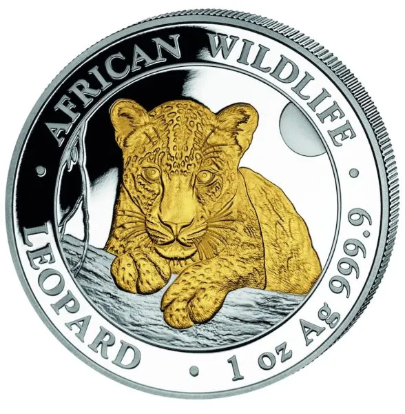 1 Unze Silbermünze Somalia 2025 | Serie: African Wildlife - Motiv: Leopard vergoldet