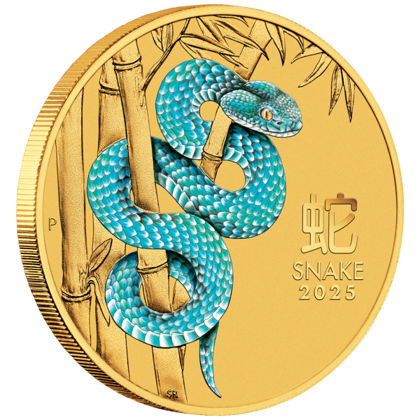 1/10 Unze Goldmünze Australien 2025 in Farbe - Lunar Serie 3 - Motiv: SCHLANGE