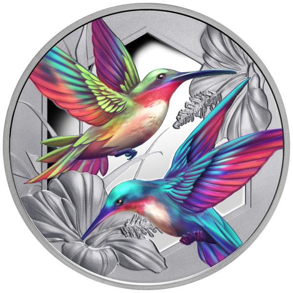 1 Unze Silbermünze Niue 2025 Polierte Platte in Farbe | Motiv: Kolibri ( Hummingbird ) *
