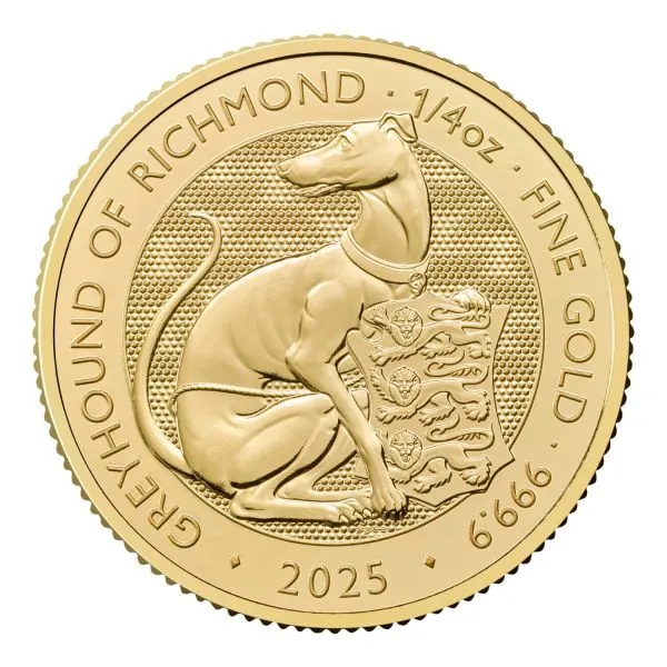 1/4 Unze Goldmünze 2025 – Greyhound of Richmond, Royal Tudor Beasts Collection, Royal Mint