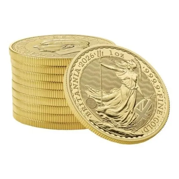 1 Unze Goldmünze Großbritannien 2026 – Britannia mit Porträt von König Charles III. Vorderseite zeigt das offizielle Porträt des Königs, Rückseite die klassische Darstellung der Britannia. Lieferung einzeln in Kapseln oder im 10er Tube 1 Unze Goldmünze Großbritannien 2026 – Britannia mit Porträt von König Charles III. Vorderseite zeigt das offizielle Porträt des Königs, Rückseite die klassische Darstellung der Britannia. Lieferung einzeln in Kapseln oder im 10er Tube