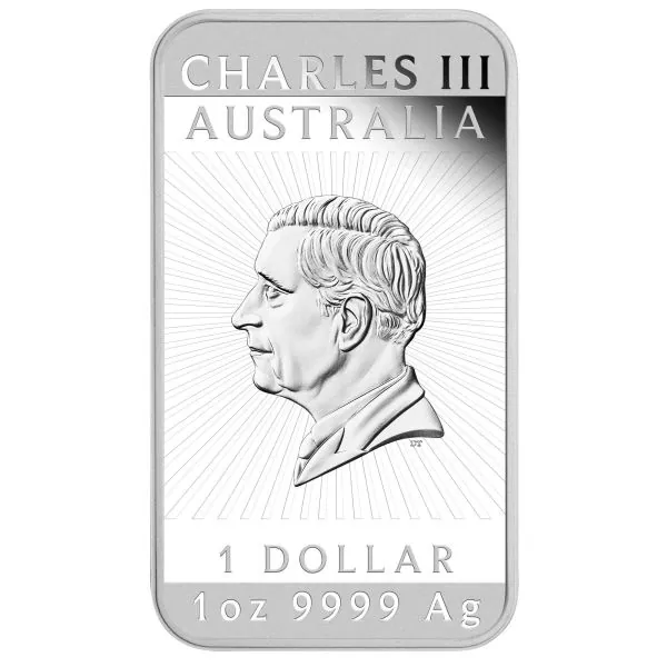 1 Unze Silber Münzbarren Australien 2025 in rechteckiger Form, Motiv chinesischer Drache, polierte Platte, geliefert im Schweberahmen mit Zertifikat und Umverpackung.