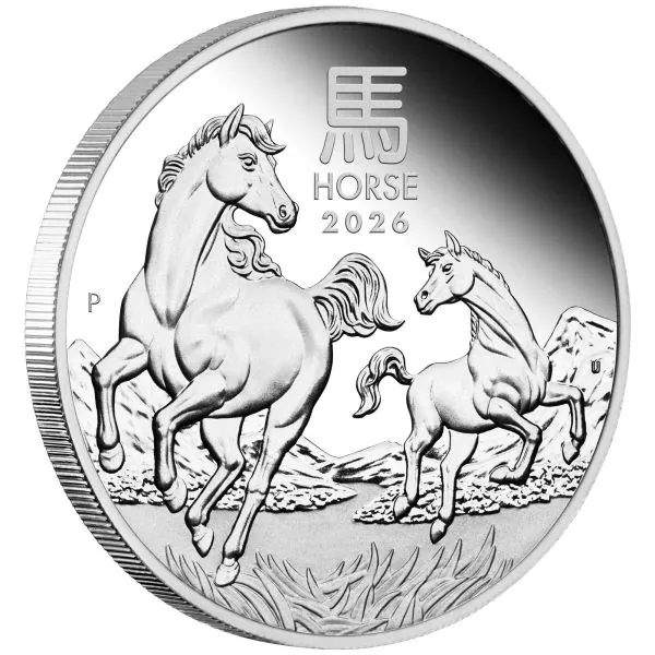 1 Unze Silbermünze Australien 2026 in Polierter Platte - Lunar Serie 3 - Motiv: PFERD ( Perth Mint ) °